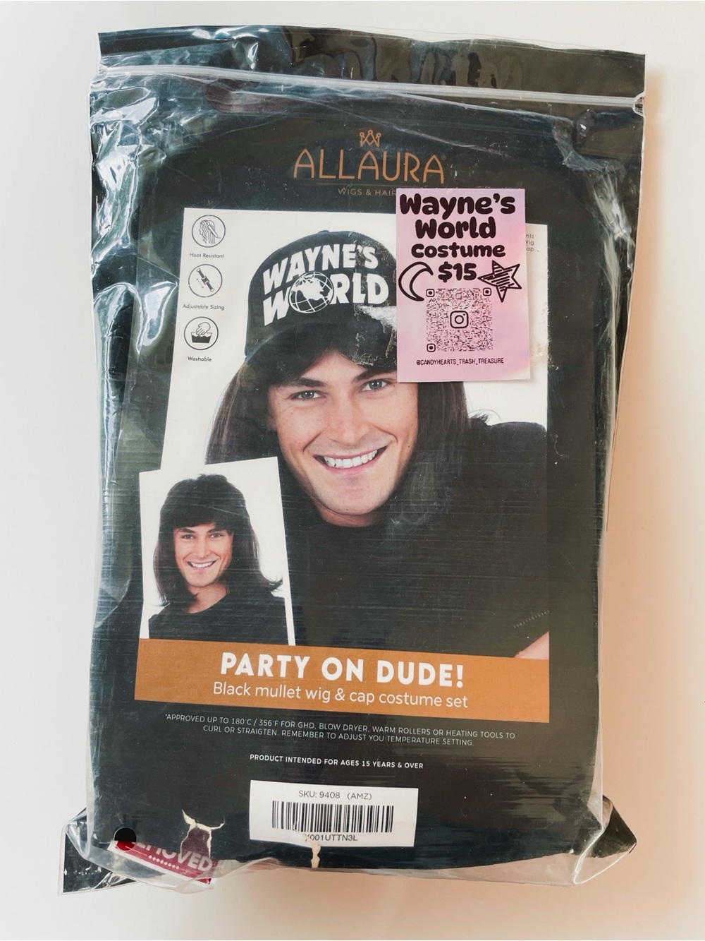 New Wayne’s World Party On Dude Mullet Wig Cap Costume Set 90s Movie Cosplay